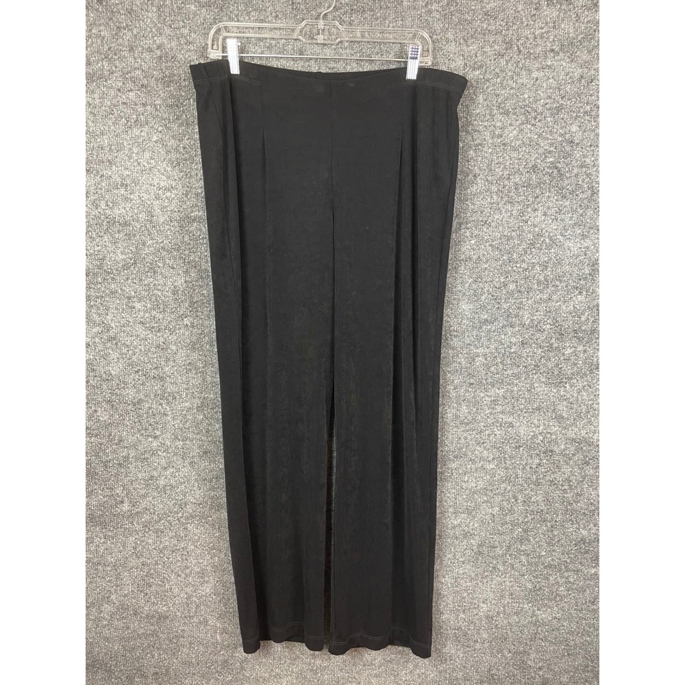 Chico's Travelers Slinky Knit Pants Women 3P Black Excellent Wide Leg Pleated